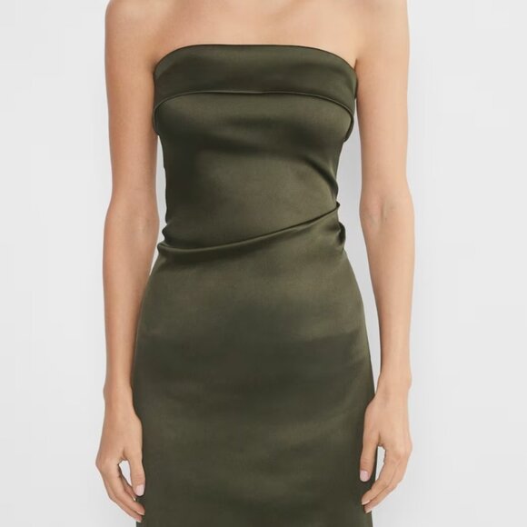 NWT ARITZIA Exclusive Satin Dress DARK OLIVE  SIZE 6- NEW WITH TAGS - Picture 2 of 8